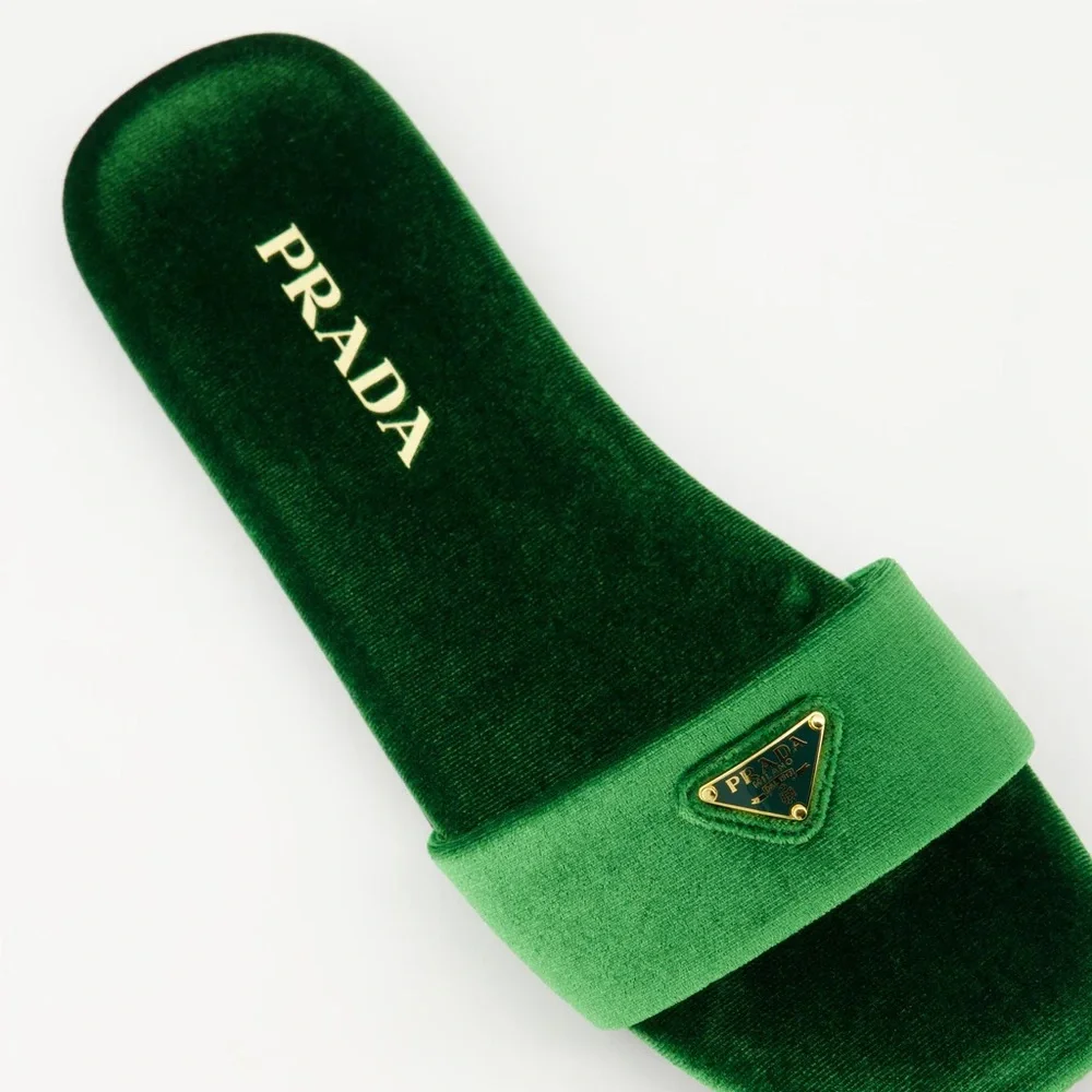 ♦️Prada Velvet Slide | Size F: 6.5 US / 36.5 EU | Color: Bottiglia | Brand New ✅ - Picture 2 of 4